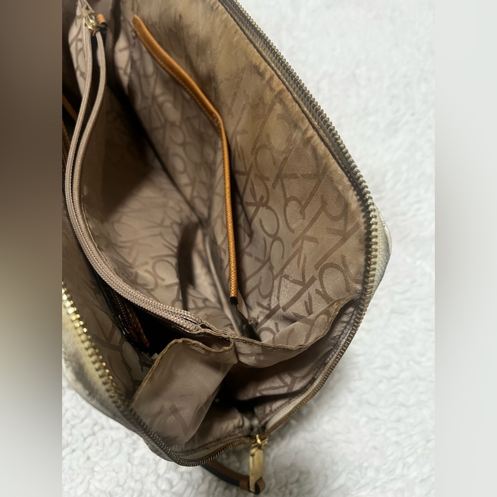 Calvin Klein Monogram Cream and Tan Satchel - Picture 6 of 8